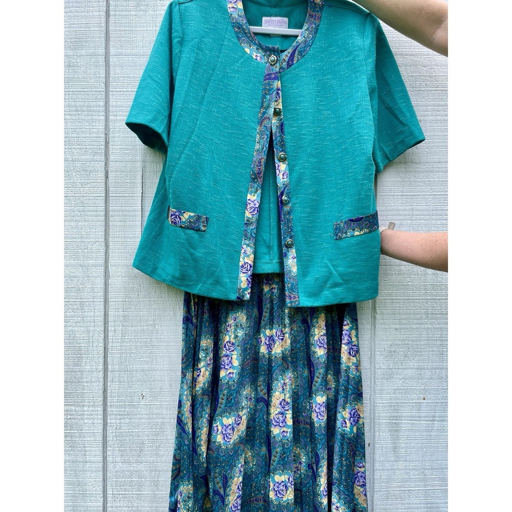 Vintage‎ Sweetbriar today's woman 16 WP teal floral paisley skirt suit summer